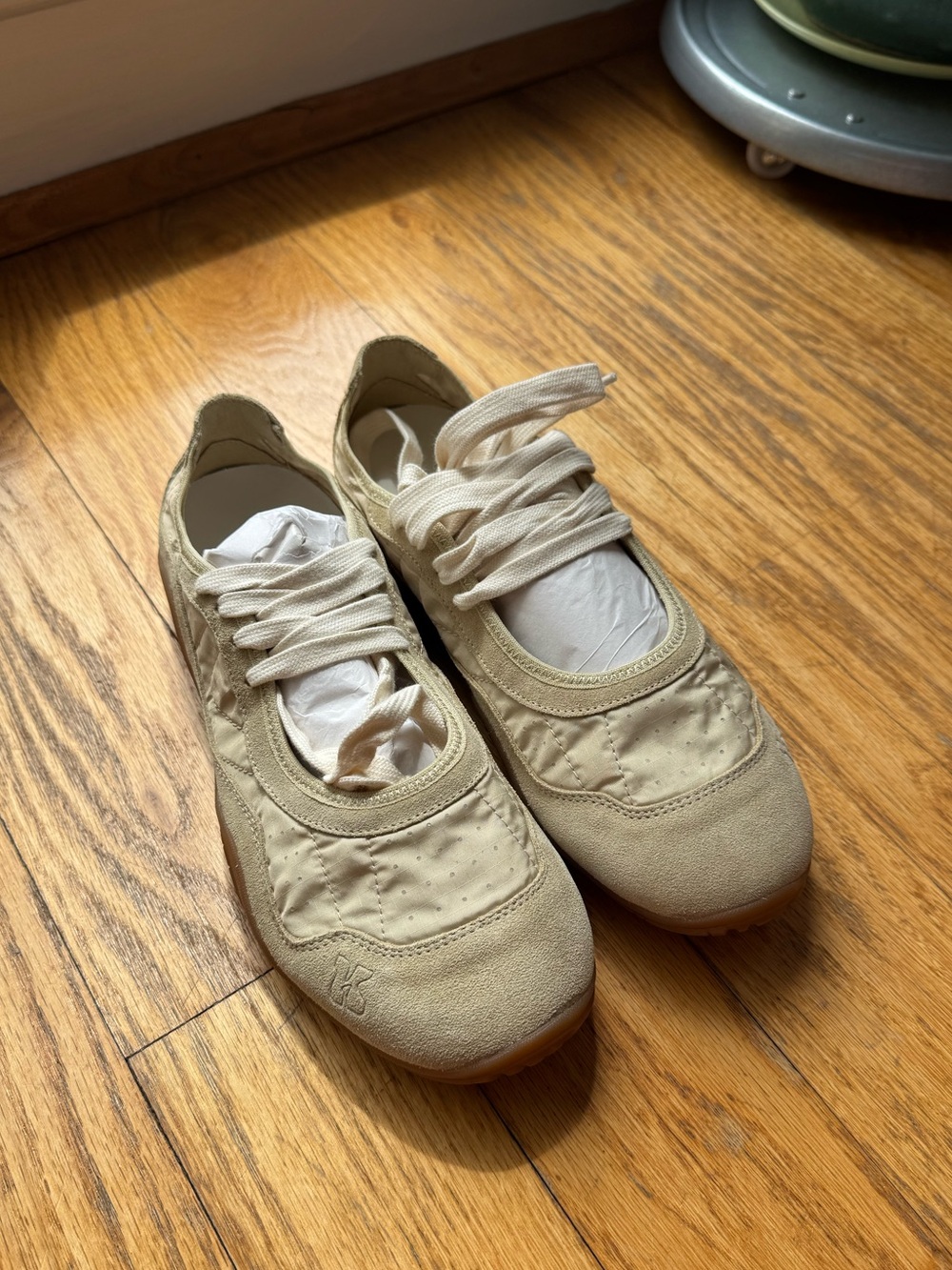 Womens Lace-Up Ballet Sneakers in Tan/Beige